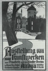 Sort-hvid illustration af en udstillingsplakat